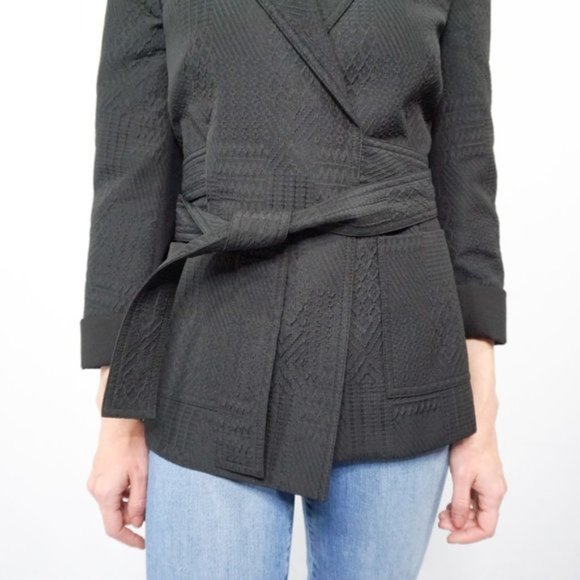 NWT BCBG MaxAzria Black Conner Textured Belted Wrap Blazer Coat Suit Jacket XXS - Picture 6 of 8